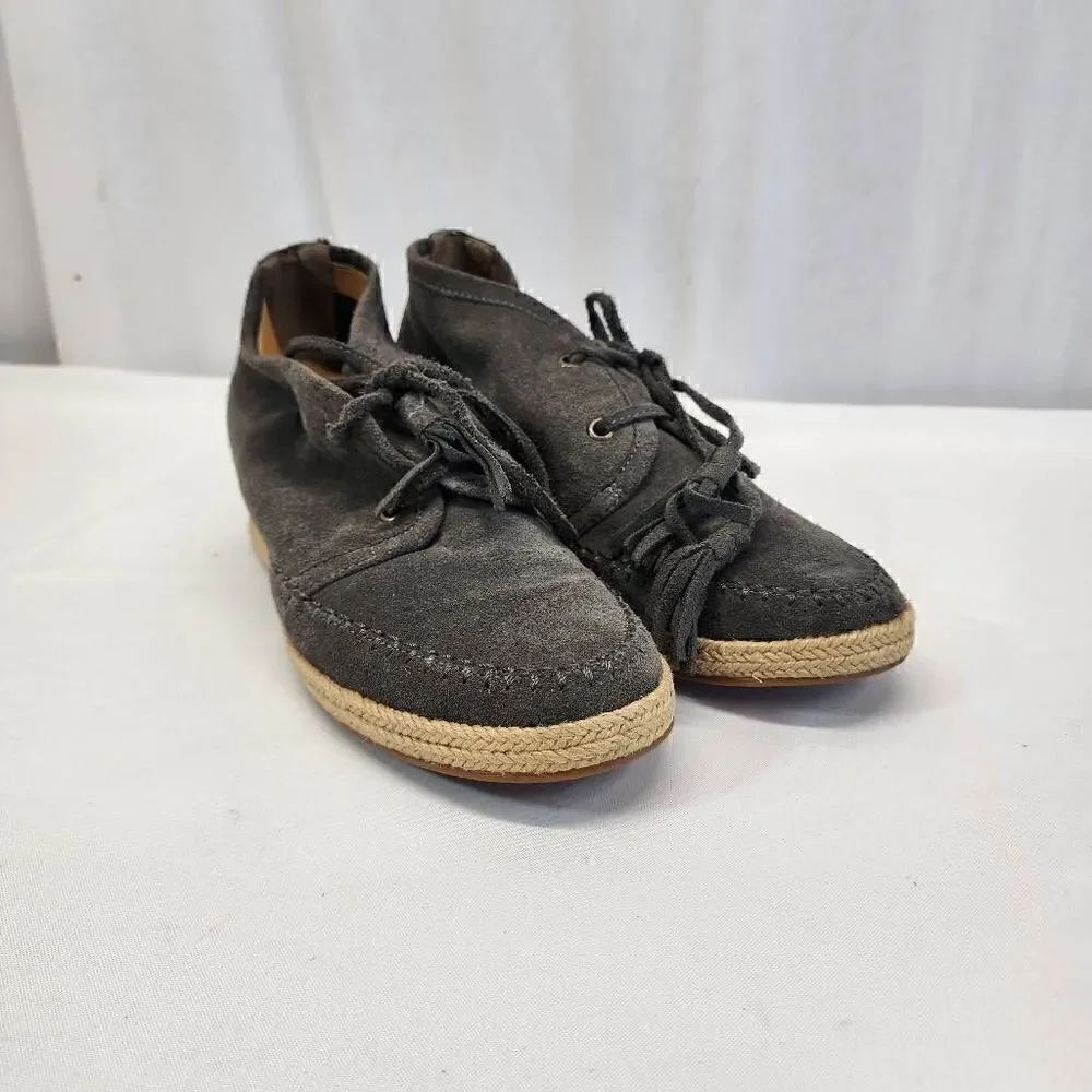 Crown Vintage Womens Wedge Suede Grey Shoes With Tassel Shoe Laces Size 9